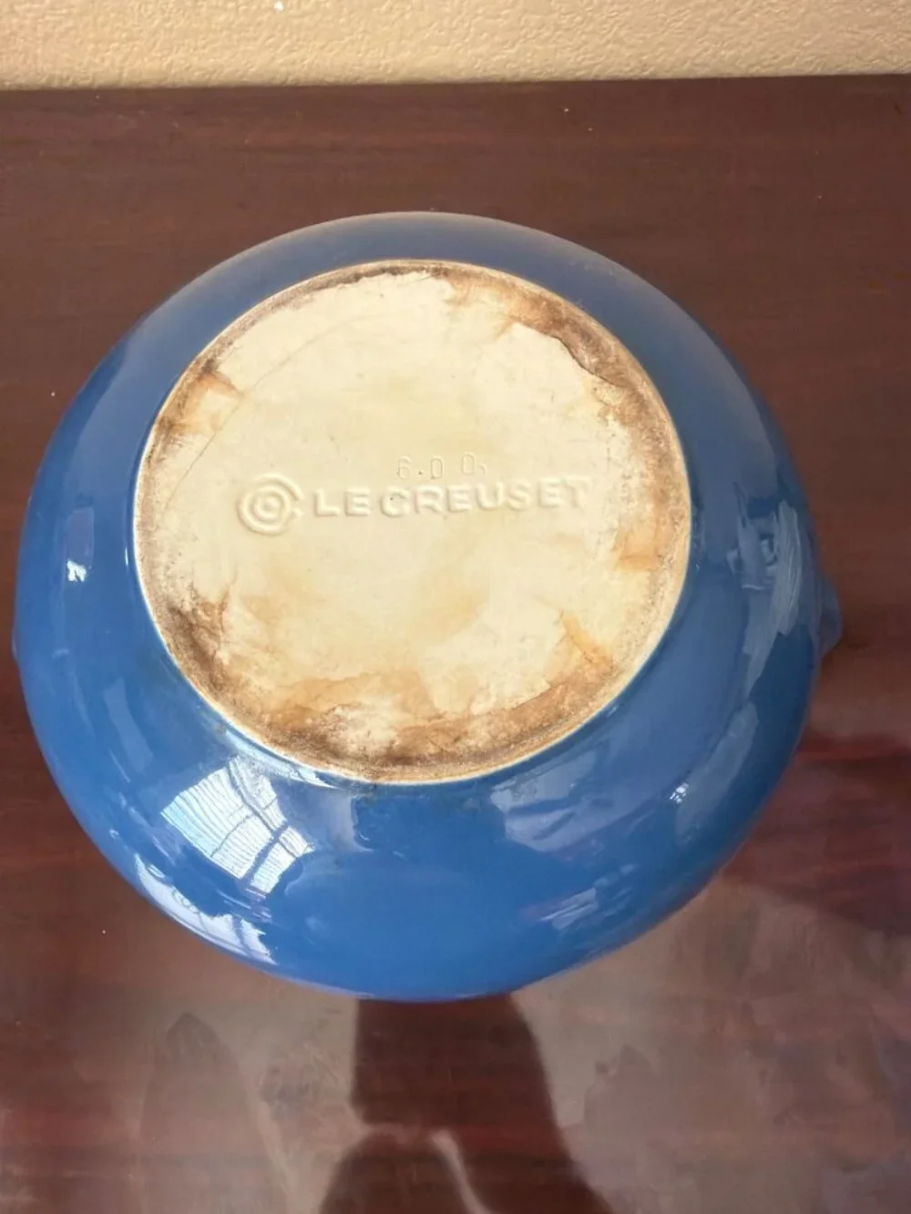 Vintage Le Creuset Blue Stoneware Covered Bean Pot Serving Casserole 4 Qt Soup T